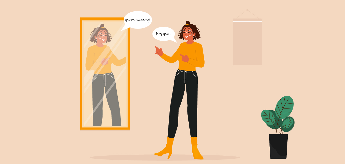 Woman looking at herself and talking to herself