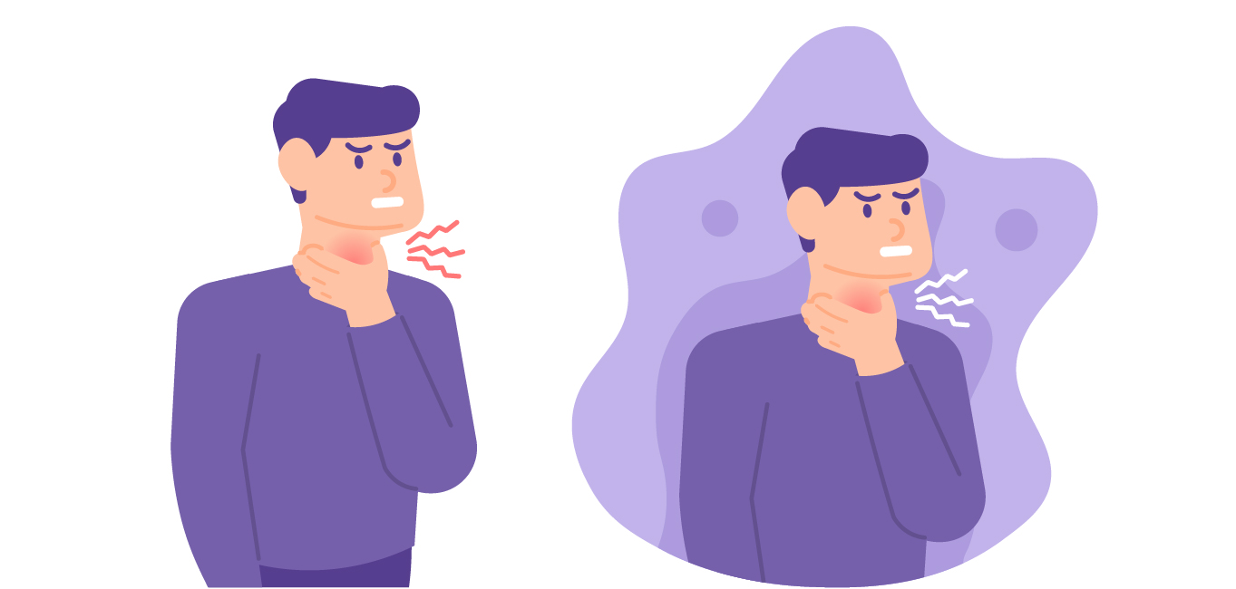 Tonsillitis: Illustration of a man with throat irritation 