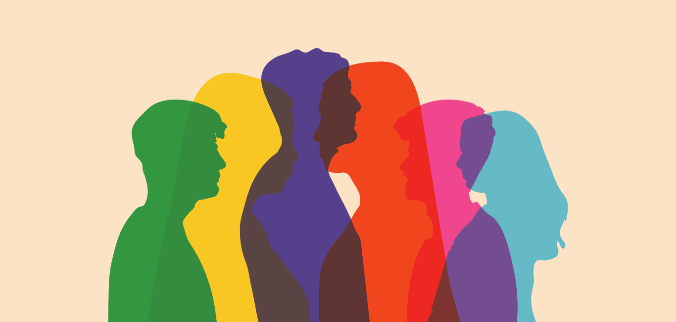 image of coloured silhouettes of people merging, depicting social behaviour