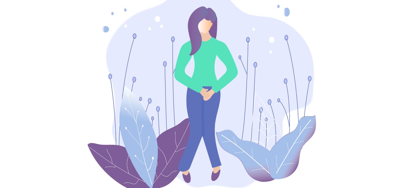 Illustration of a woman suffering from urinary incontinence