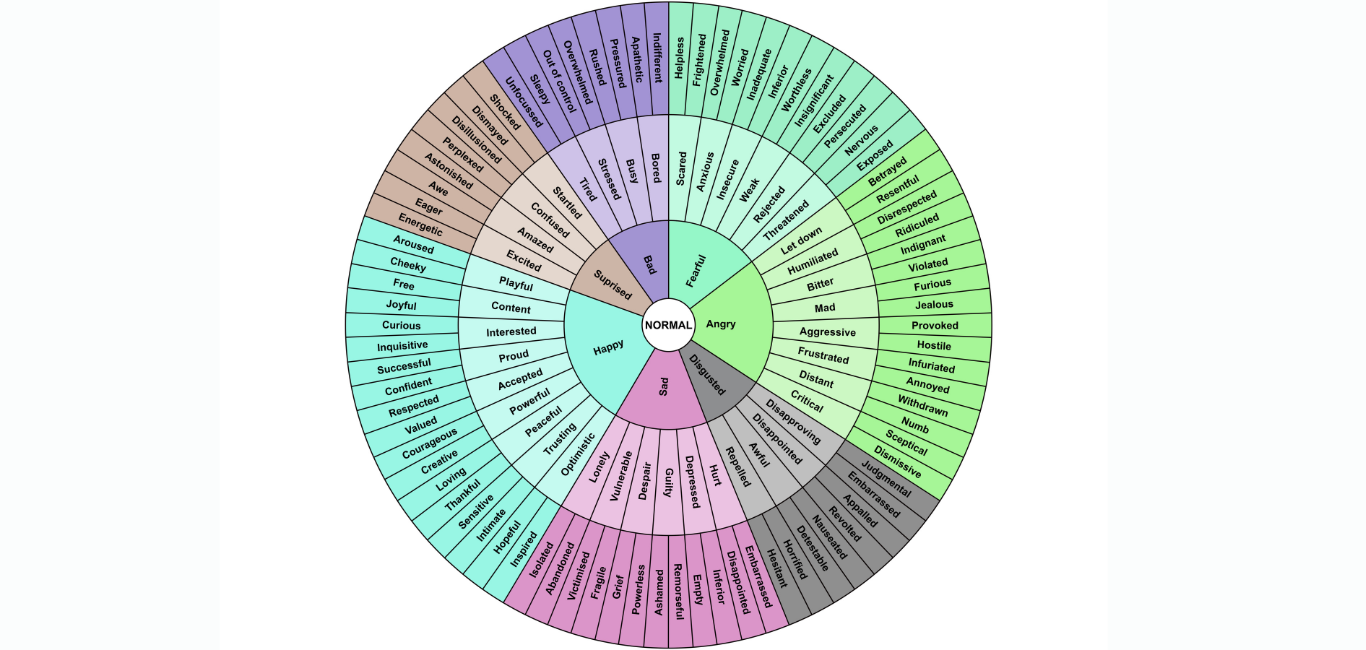 Explainer of 7 core emotions - emotion wheel chart
